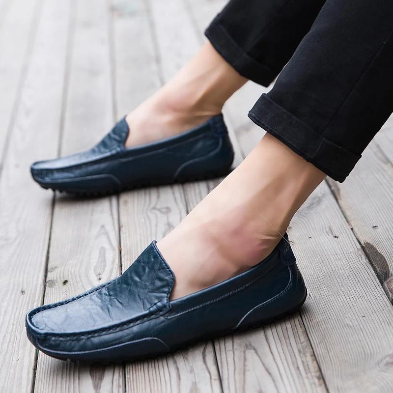 Fashion Men Casual Shoes Genuine Leather Luxury Brand Breathable Slip on Black Driving Shoes Soft Men Loafers Moccasins Plus Size 37-47