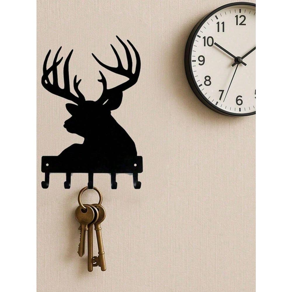 Black Metal Vintage Wall Mounted Coat Rack with Shelf Farmhouse Entryway Organizer Wooden Antelope Hooks Hallway Living Room Decor
