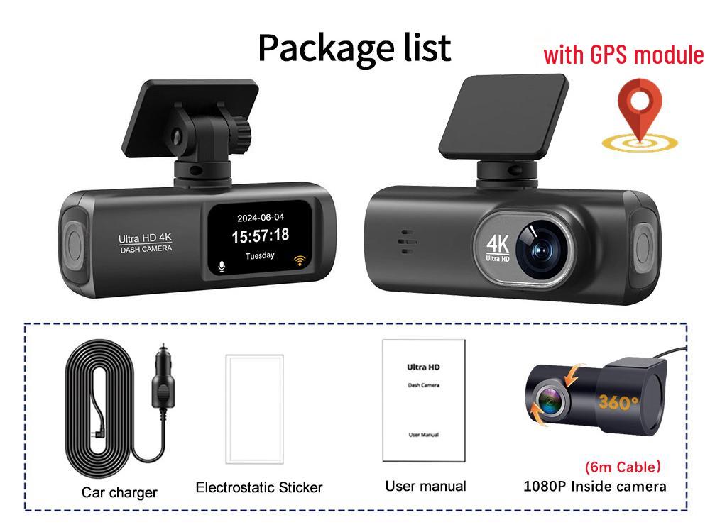 Cross-Border V22 4K HD Front & Rear Dual-Recording Dash Cam with GPS Trajectory & Mobile Connectivity