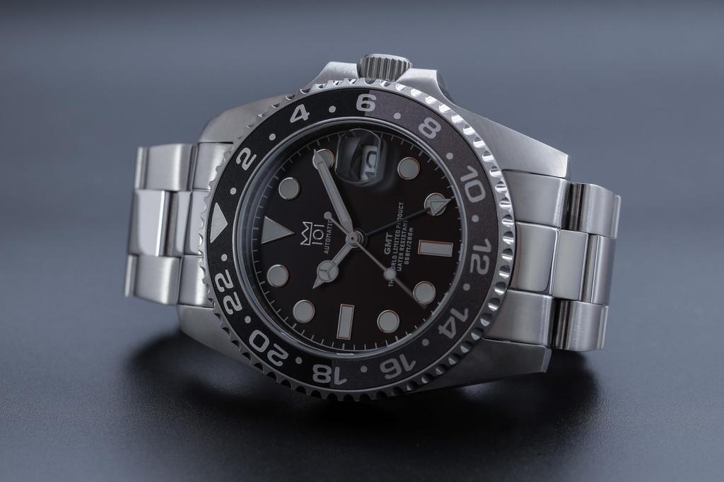 Hyakuichi Mechanische Armbanduhr GMT Uhr Datum Grau x Schwarz Sekundenstopp Funktion [HYAKUICHI 101] Nr. 14