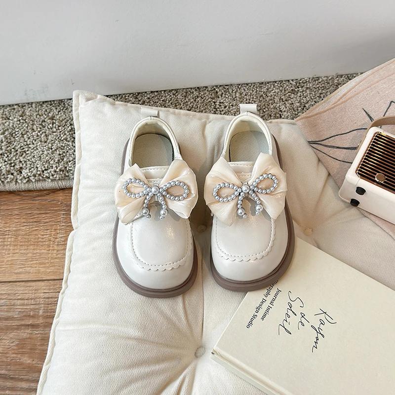 Children's Leather Shoes Spring Autumn Elegant Girl Princess Shoes Fashion Bowknot Chic Kids Black Thick Bottom Mary Jane Shoes