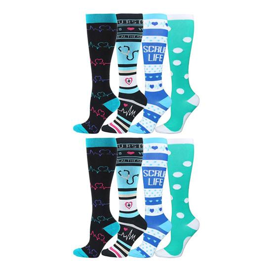 4 Pairs Compression Socks for Men Women Knee High Compression Support Circulation Socks for Medical Running Nursing Athletic