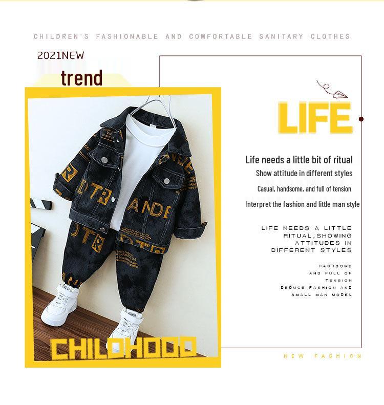 Boys' Handsome Trendy Cotton Workwear Set - Autumn Two-Piece for Small and Medium Kids