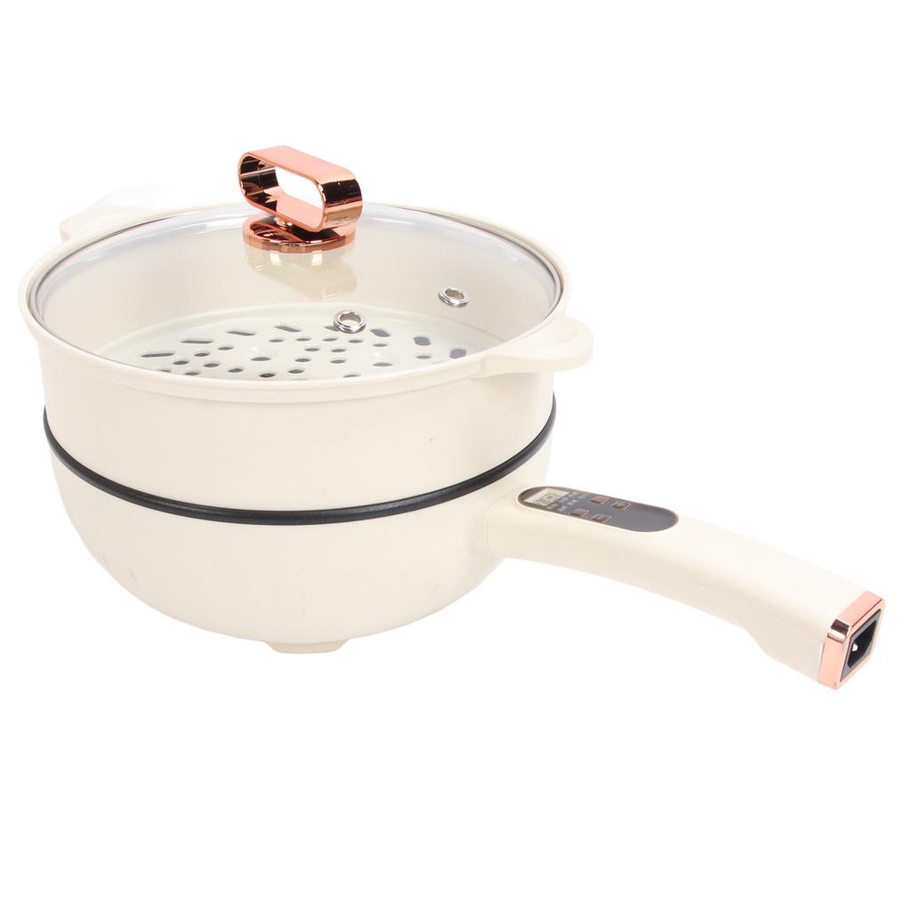 Electric Hot Pot with Long Handle 1350W Non Stick Multifunction Electric Skillet Cooker with Steam