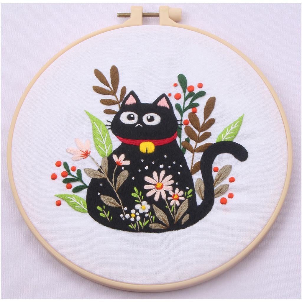 Набор материалов для вышивки своими руками Ленивый черный кот Набор материалов для ручной вышивки