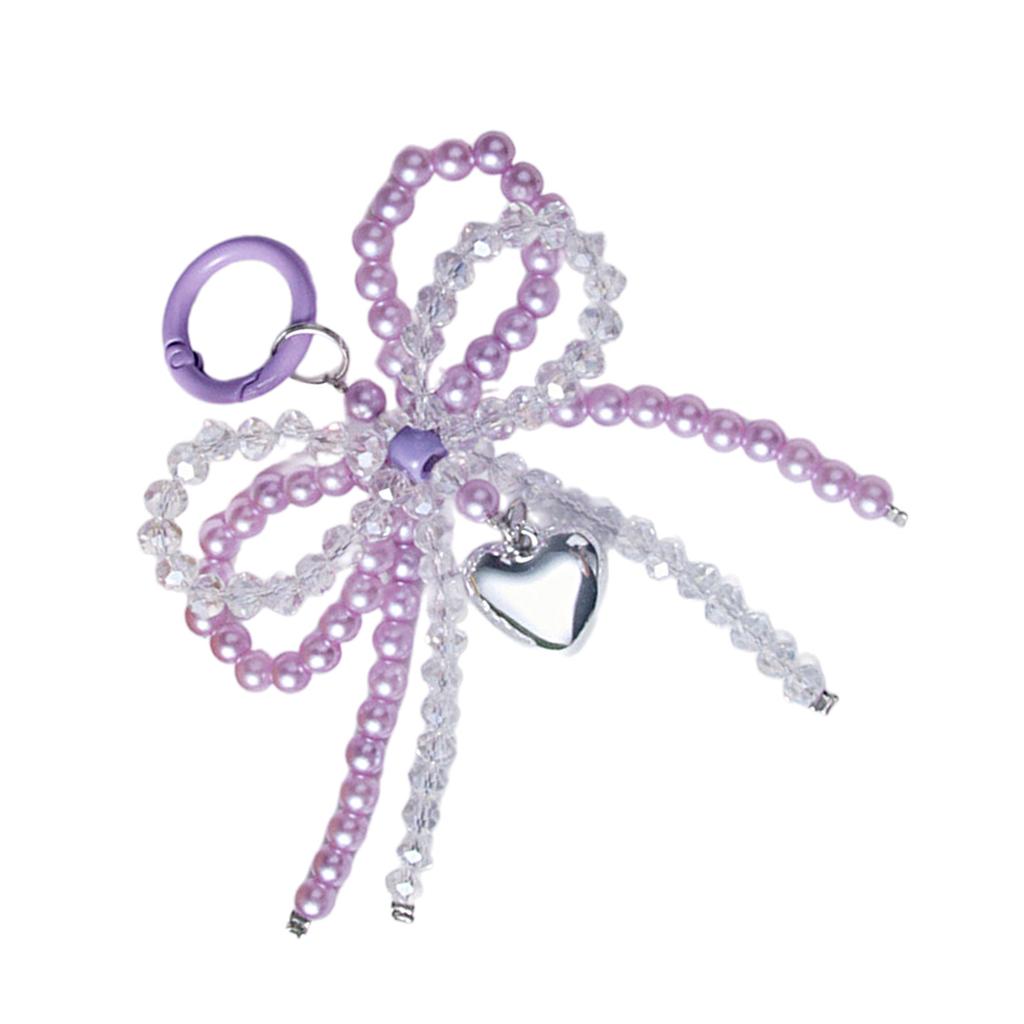 Versatile Fashion Bag Accessory Chic Pearls and Crystal Bowknot Pendant Keychain Accessory for Purses and Phones