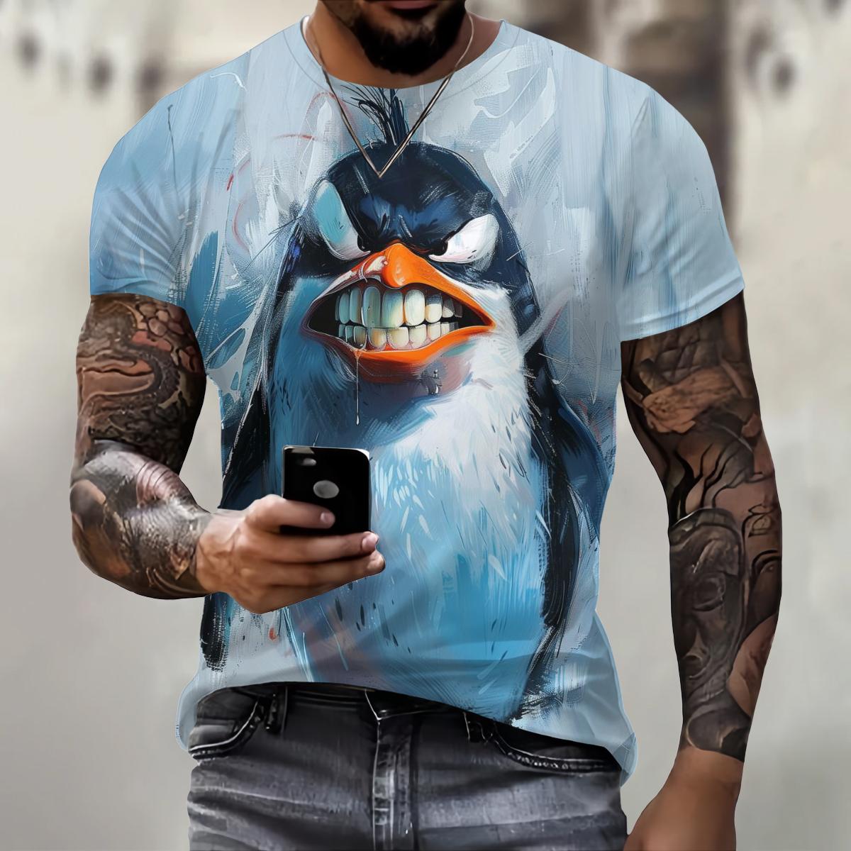 

Men s T-Shirt With Print 3d Penguin Print Tees Tops Fashion Men Animal Pattern T Shirt Oversized Streetwear O-Neck Fashion y2k XL
