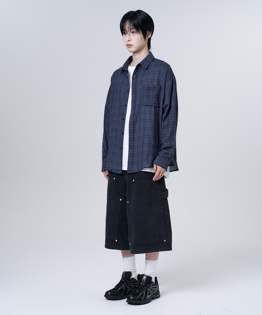 Mubeun Vintage Grunge Check Shirt Navy