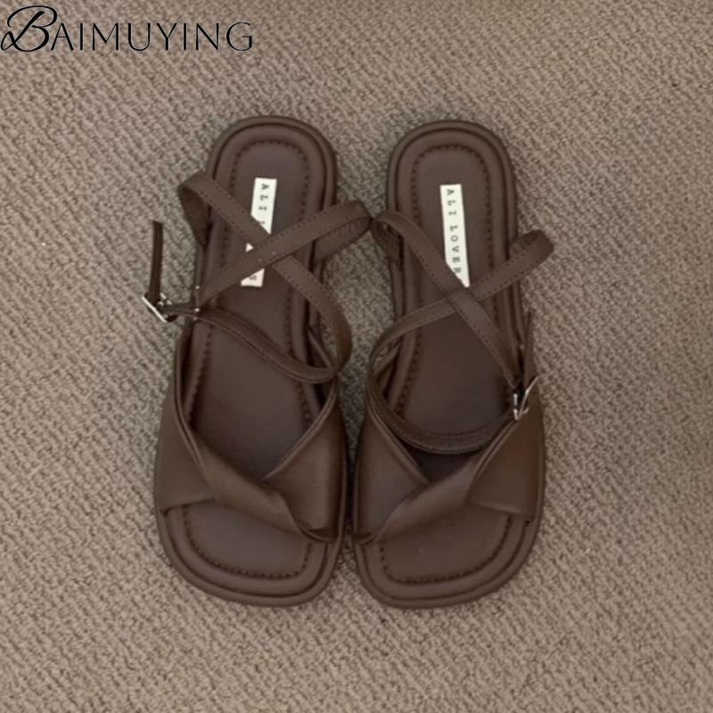 Mode Eckige Zehen Flache Sandalen Damen Hausschuhe Freizeitschuhe Frau 2025 Trend Sommerkleid Strand Komfortschuhe Flip Flops Pantoletten Mujer