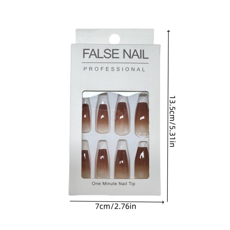 24pcs/packBrown Gradient Wearable Nails Hot Girl Style Khaki Coffee Color Press-On Nails Medium Length Reusable Wearable Nails