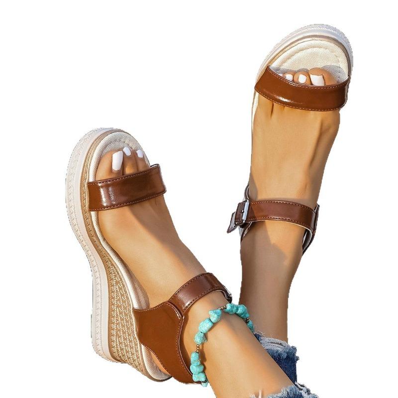Women’s Peep-Toe Buckle Platform Slide Sandals Casual Summer Shoes
