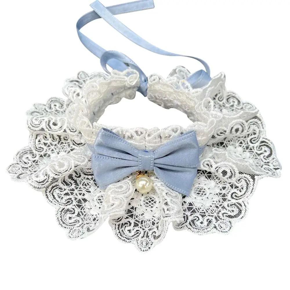 Colletto di Perle con Fiocco di Pizzo Gatto Cane Fazzoletto da Collo Animali Domestici Gatti Gattino Cane Cucciolo Stringa Bavaglino Collana Cravatta Cinturino da Collo Sciarpa Accessori