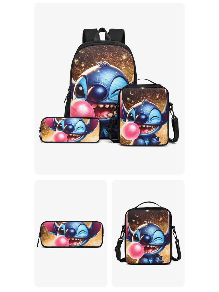 Cross-border Cartoon Print Backpack Set - Large Capacity, Casual, 3-Piece Student Schoolbag