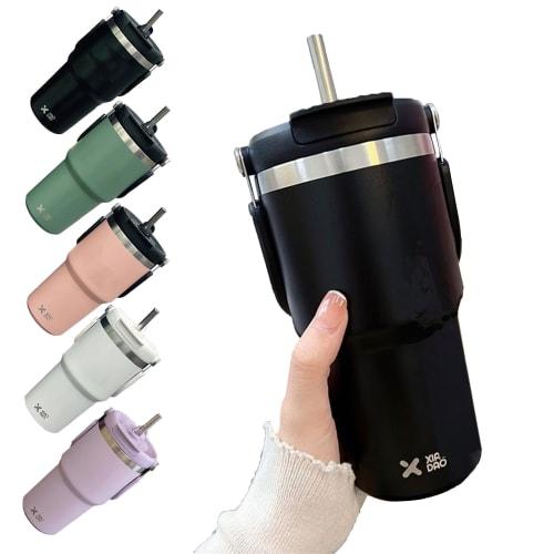 KONARO Tumbler, 600ml/900ml, Large Capacity, with Straw, Lid, Vacuum Insulated, Keeps Hot or Cold, Stainless Steel Bottle, Wide Mouth, Direct Drinking