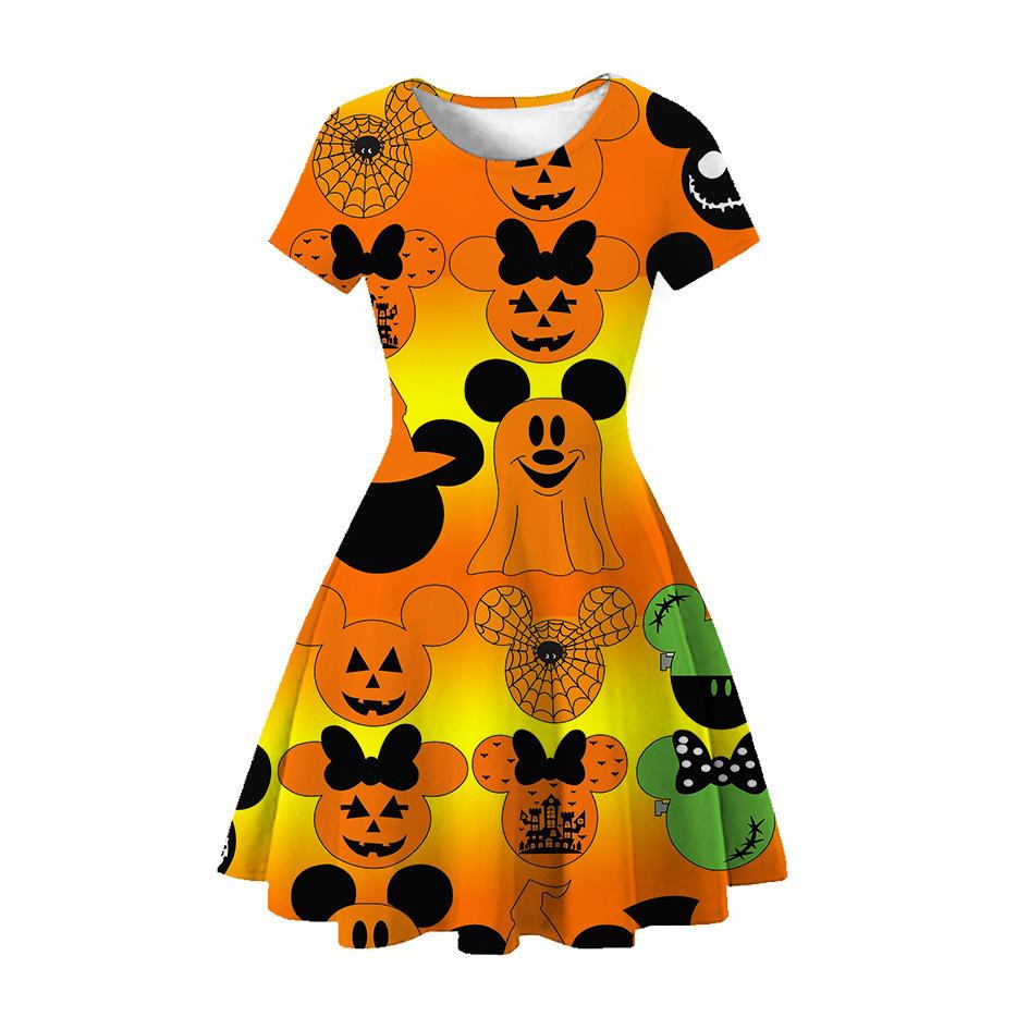 Halloween Witch Children'S Short Sleeve Dress 3D Digital Printing Pumpkin Series Children'S Dress