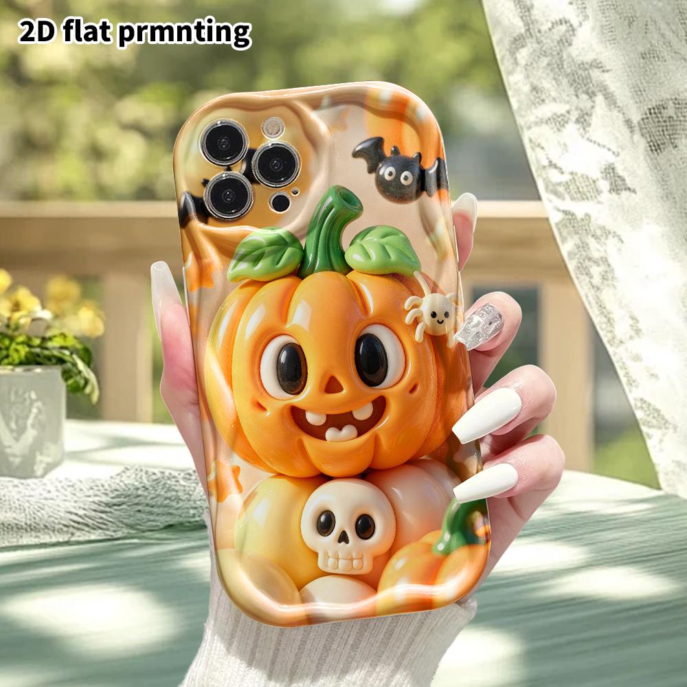 Phone Case: 2D flat design suitable for iPhone 18 17 16 15 14 13 Pro protective case, Halloween pumpkin, Christmas and Halloween perfect holiday gift