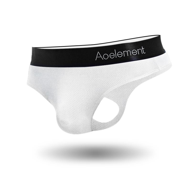Men's Low-Waist Pure Color U-Convex Elastic Tight Ice Silk Sexy T-Panties Slippery Buttocks Breathable Thong T-Pants