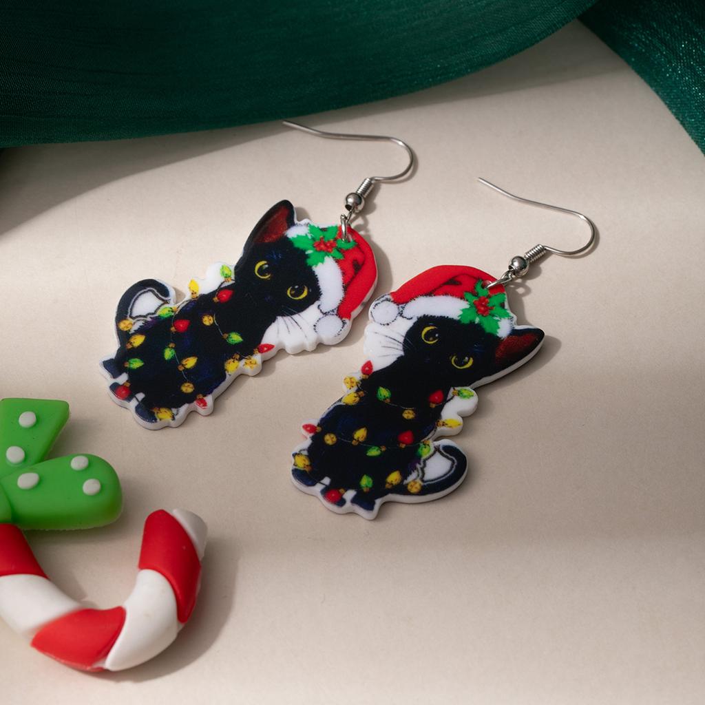 Boucles d'oreilles Chat Mignon de Noël en Acrylique Mode de Niche Design Créatif Boucles d'oreilles Femmes