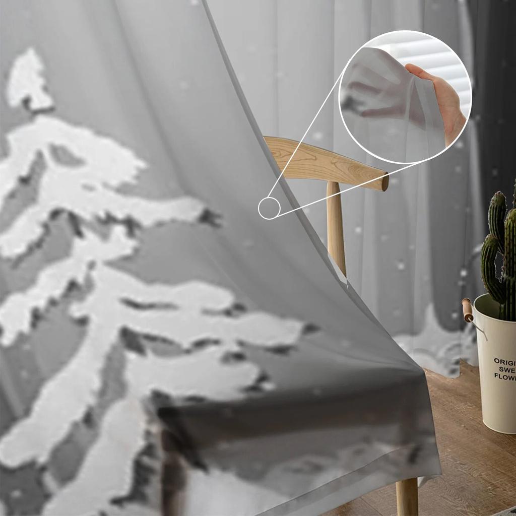 Winter Forest With Fir And Rabbits Sheer Curtains Bedroom Voile Curtain Living Room Window Sheer Curtains Kitchen Tulle Drapes