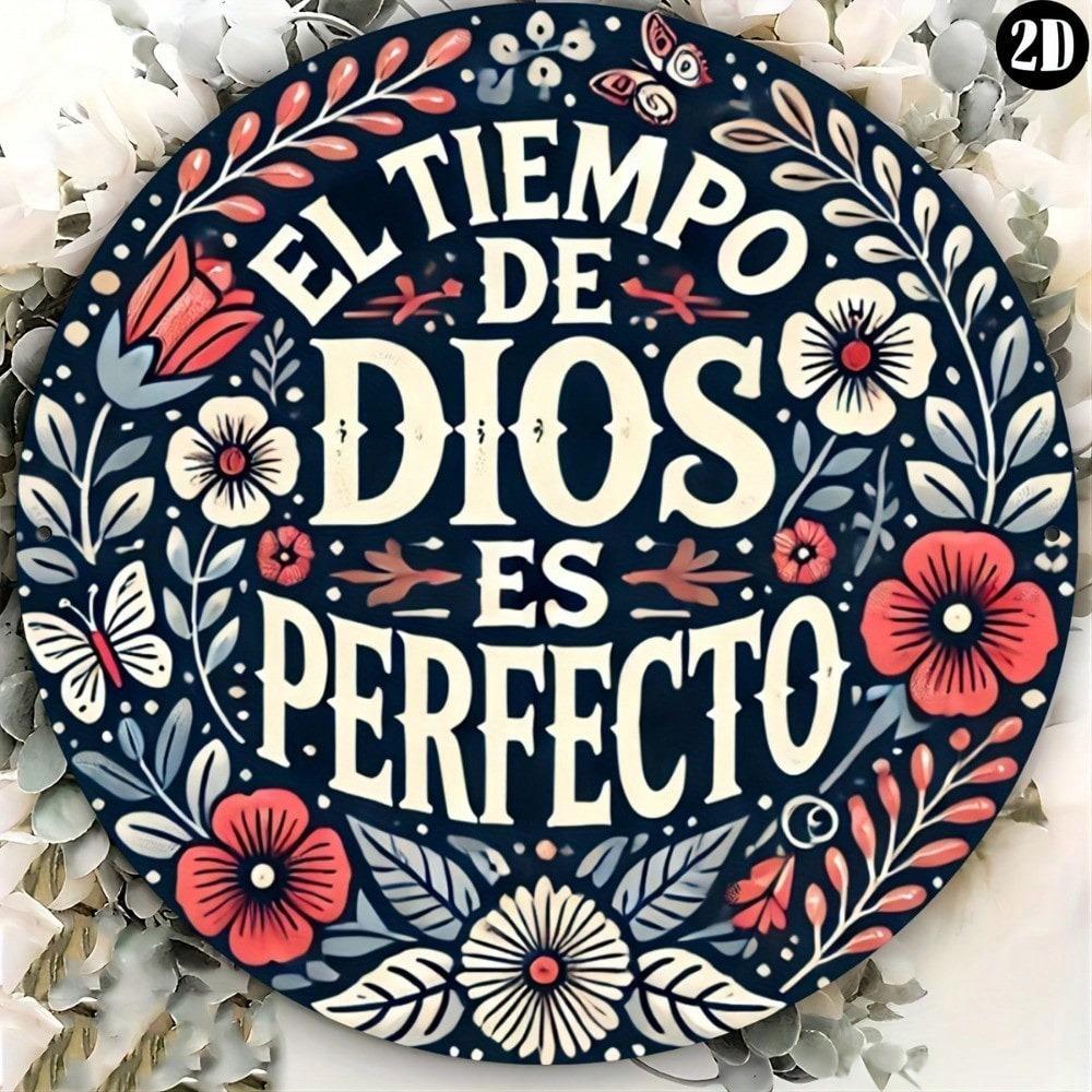 Spanish Quote Metal Sign El Tiempo De Dios Es Perfecto 7.8 Inch Wall Art Decor Home Cafe Bar