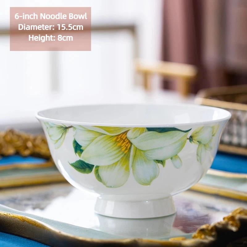 Jingdezhen Bone China Noodle Bowl – 6 Inch Heat-Resistant Footed Porcelain Bowl