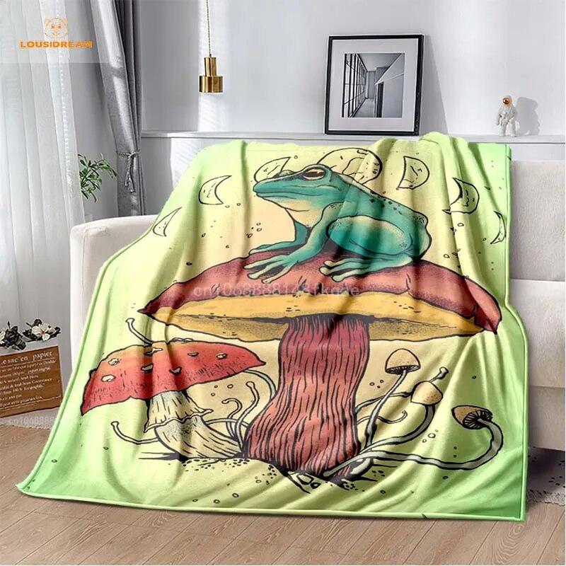 Anime Green Frog Designová deka s velkými očima Měkká přehoz přes postel Plážový teplý cestovní povlak pro děti Chlapci Dívky Dárek