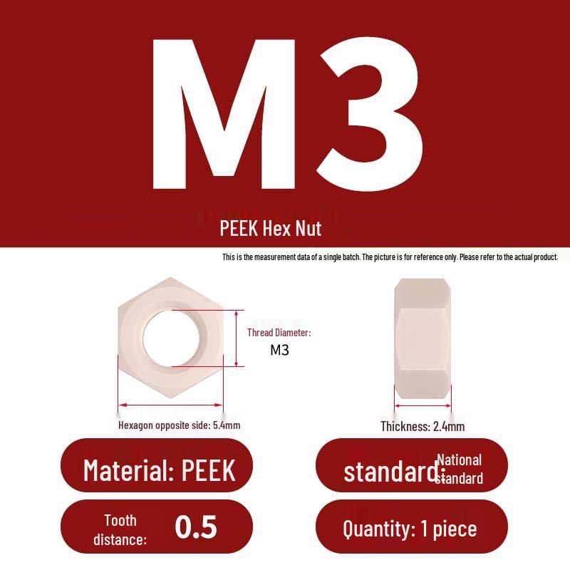 High-Strength PEEK Plastic Hex Nuts: Locking Caps, Corrosion & High-Temperature Resistant (Sizes M2-M20)