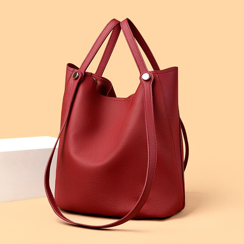 Leder-Beuteltasche, erste Schicht Rindsleder, Schultertasche für Damen, Mutter- und Kindertasche, große Kapazität, Umhängetasche, modisch und schlicht