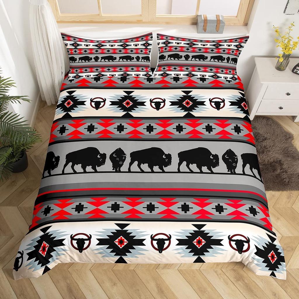Boho Duvet Cover Southwestern Comforter Cover Ethnic Tribal Arrow Aztec Bed Set Retro Vintage Exotic Bull Cattle Bohemian Decor