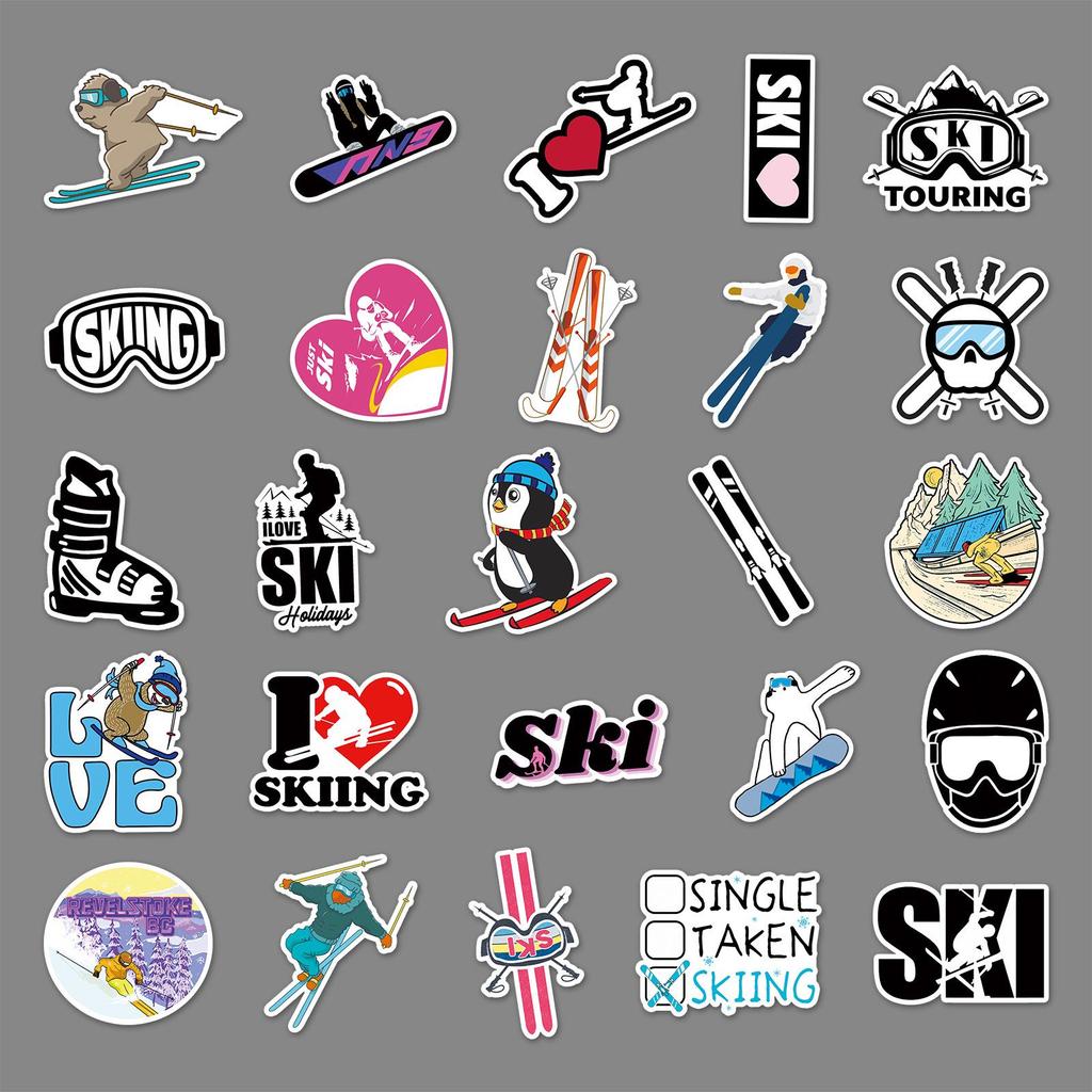 50 Pcs Skiing Graffiti Cartoon Sports Stickers - Waterproof DIY for Skateboards & Luggage