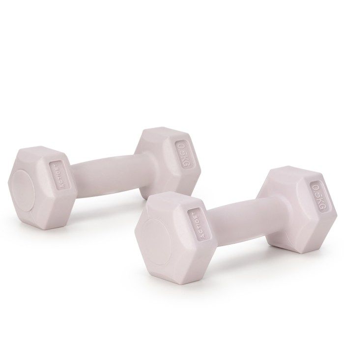 2x0.5kg hexagonal dumbbells for fitness exercises, weights, set of 2, light pink