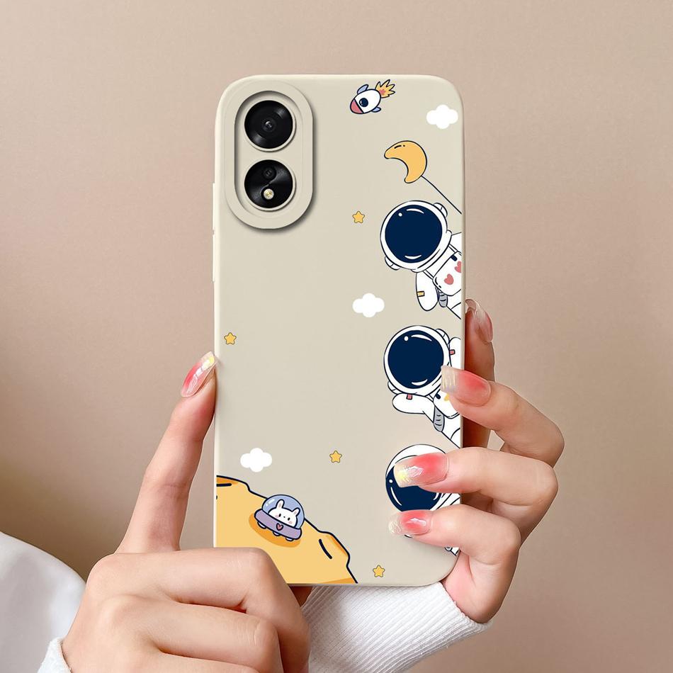 Case For Oppo A18 A38 4G Cover With Camera Protection Cool Astronaut Liquid Silicone Soft Back Covers For Oppo A 38 A 18 Housing