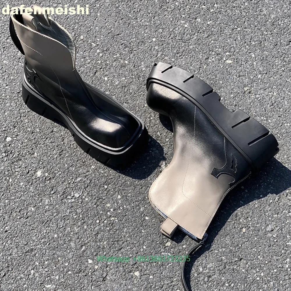 Fashion Square Toe Platform Wedges Chelsea Ankle Boots 2025 Autumn Winter New Women's Short Boots 6Cm Heel Back Zipper Fashion Boots