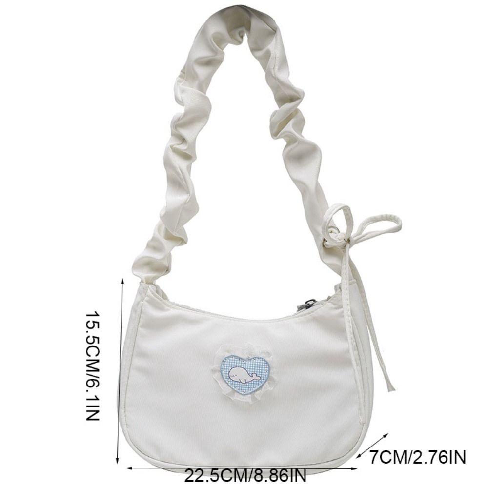 Nylon Canvas Underarm Bag Bow Hobo Bag Sweet Pleated Strap Shoulder Bag  Women