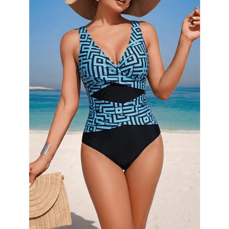 New Swimsuit Women's Color Matching Cross-strap One-piece Bikini Swimsuit