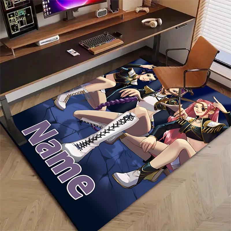 Custom KPop Demon Hunters Mat Personalized Name, Polyester Washable Indoor Entryway Rug, Gift for Christmas, Easter, Thanksgiving Day