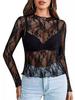Haut Long à Manches Longues et Col Montant en Dentelle Florale pour Femme 2024 - Design Transparent