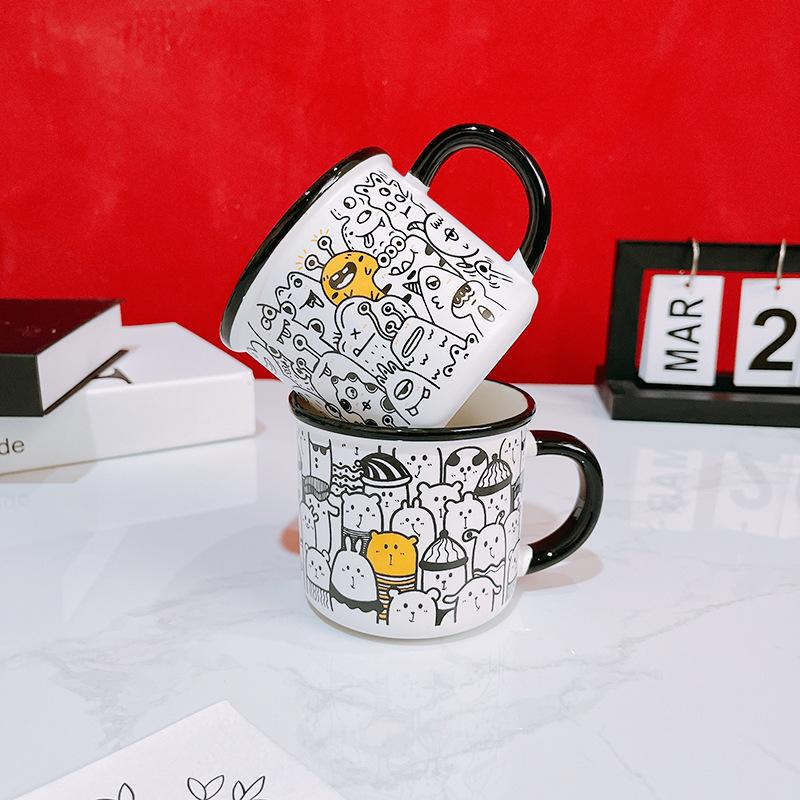 High Value Mug Stacked with Joy Smiley Cat Cartoon Ceramic Cup Milk Cup Breakfast Cup Student Gift