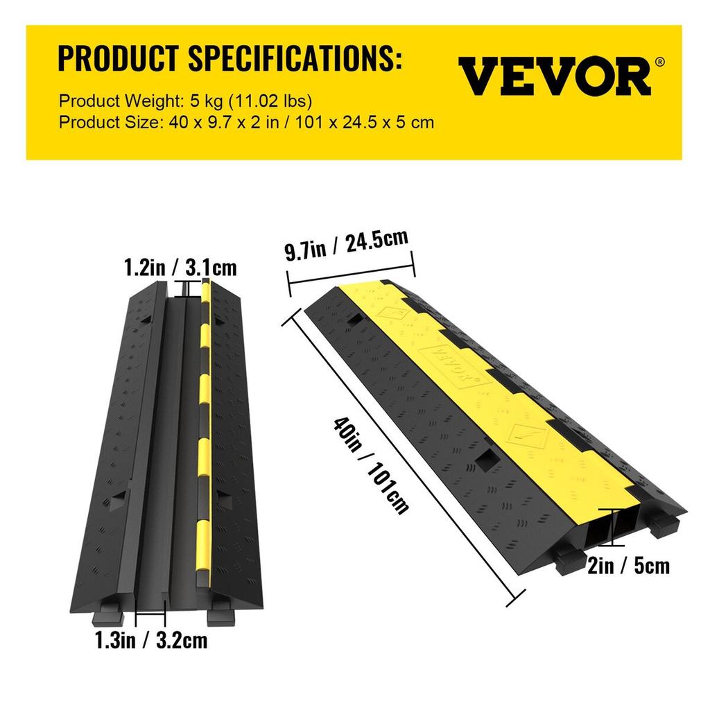Cable Protector Ramp, 4 Packs 2 Channels Speed Bump Hump, Rubber Modular Speed Bump Rated 11000 LBS Load Capacity, Protective Wire Cord Ramp Driveway