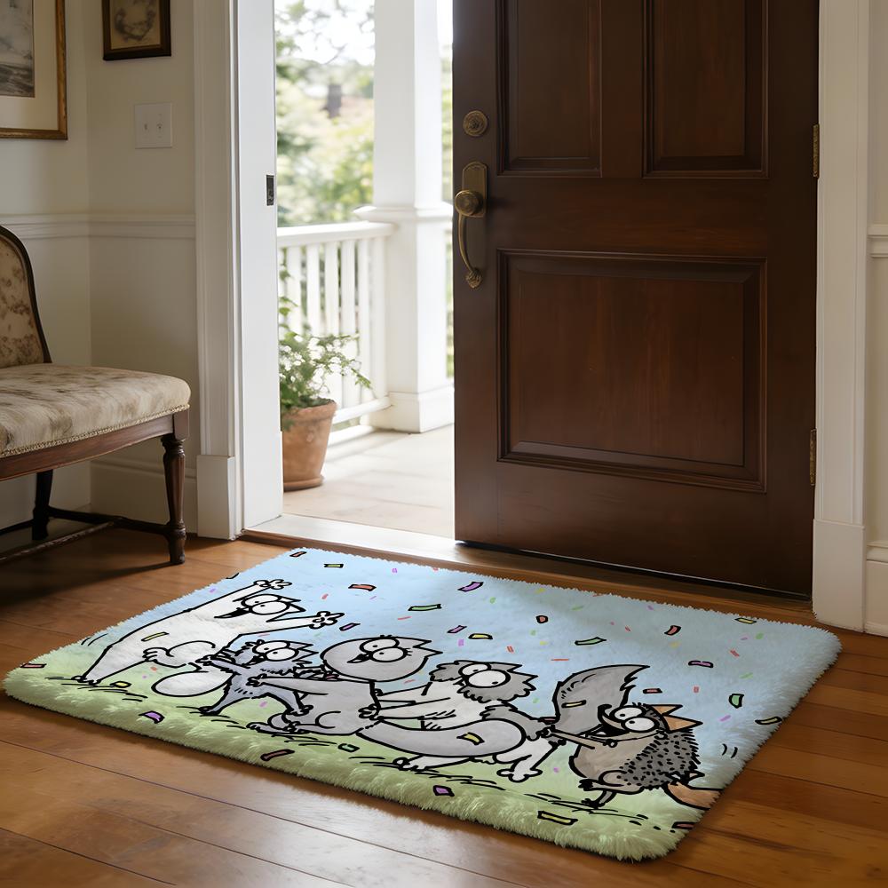 CartoonSIMONS CAT Floor Mat Soft Flannel Absorbent Mat Non-Slip Rug Home Bedroom Bathroom