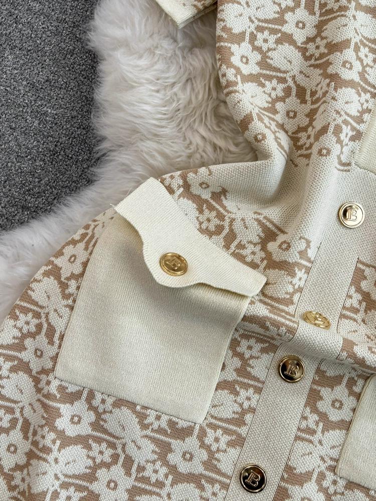 Summer Women Brand Designer Vintage Jacquard Flower Knitted Sweater Sheath Dresses With Pocket