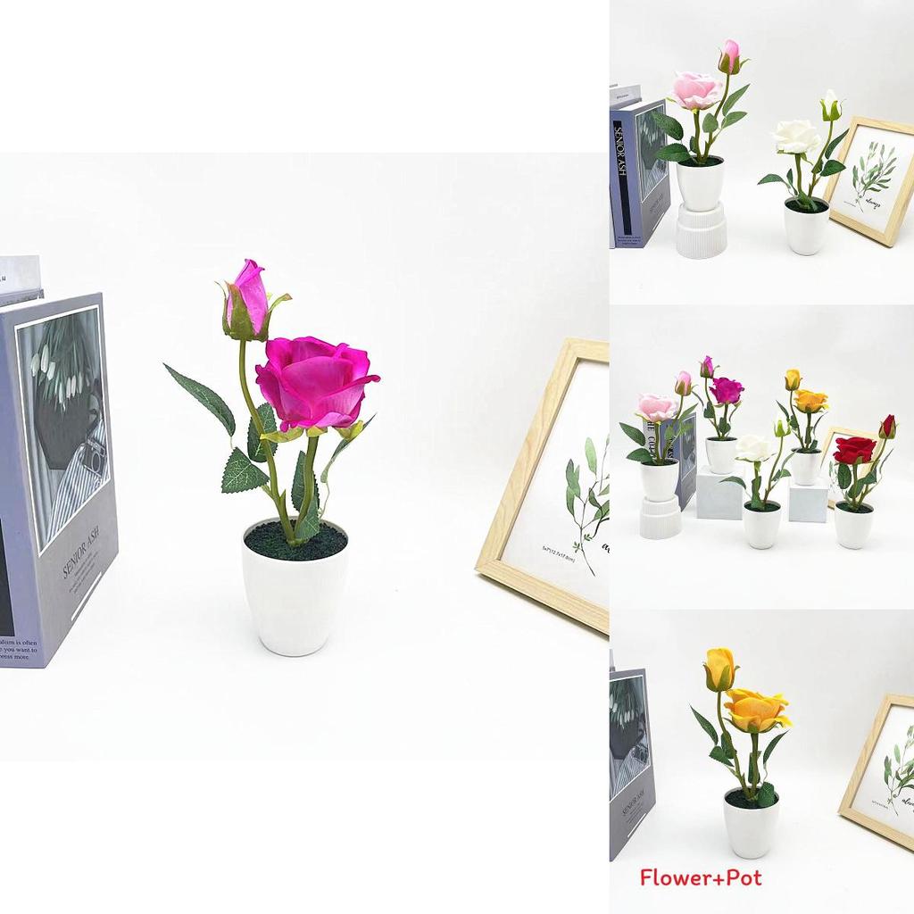 Rose Artificial Plant Gift For Valentines Day Home Decor With Faux Pearl Accents
