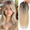 Toques de Cabello de 14 Pulgadas para Mujeres con Cabello Fino Resistentes al Calor Sintéticos Toques de Peluca para Damas - Ombré Raíz Oscura a Rubio