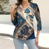Women's Fashion Casual Printing Button-down Shirt 3/4 Long Sleeve Tops