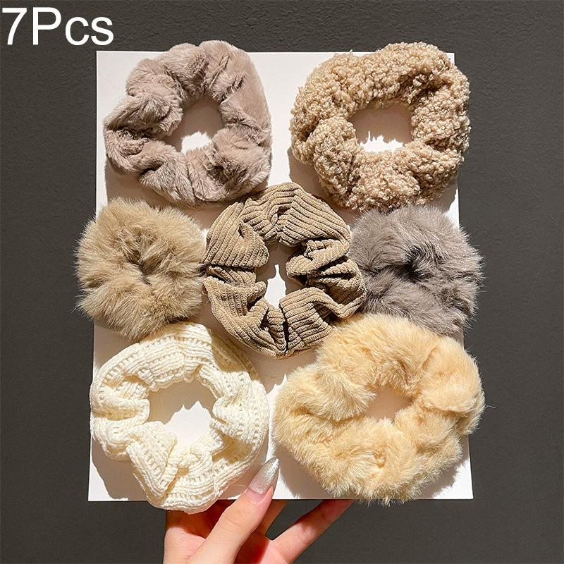 7Pcs/Set Ponytail Holder Hair Accessories Hair Scrunchies Solid Color Velvet for Girls Women Hair Band