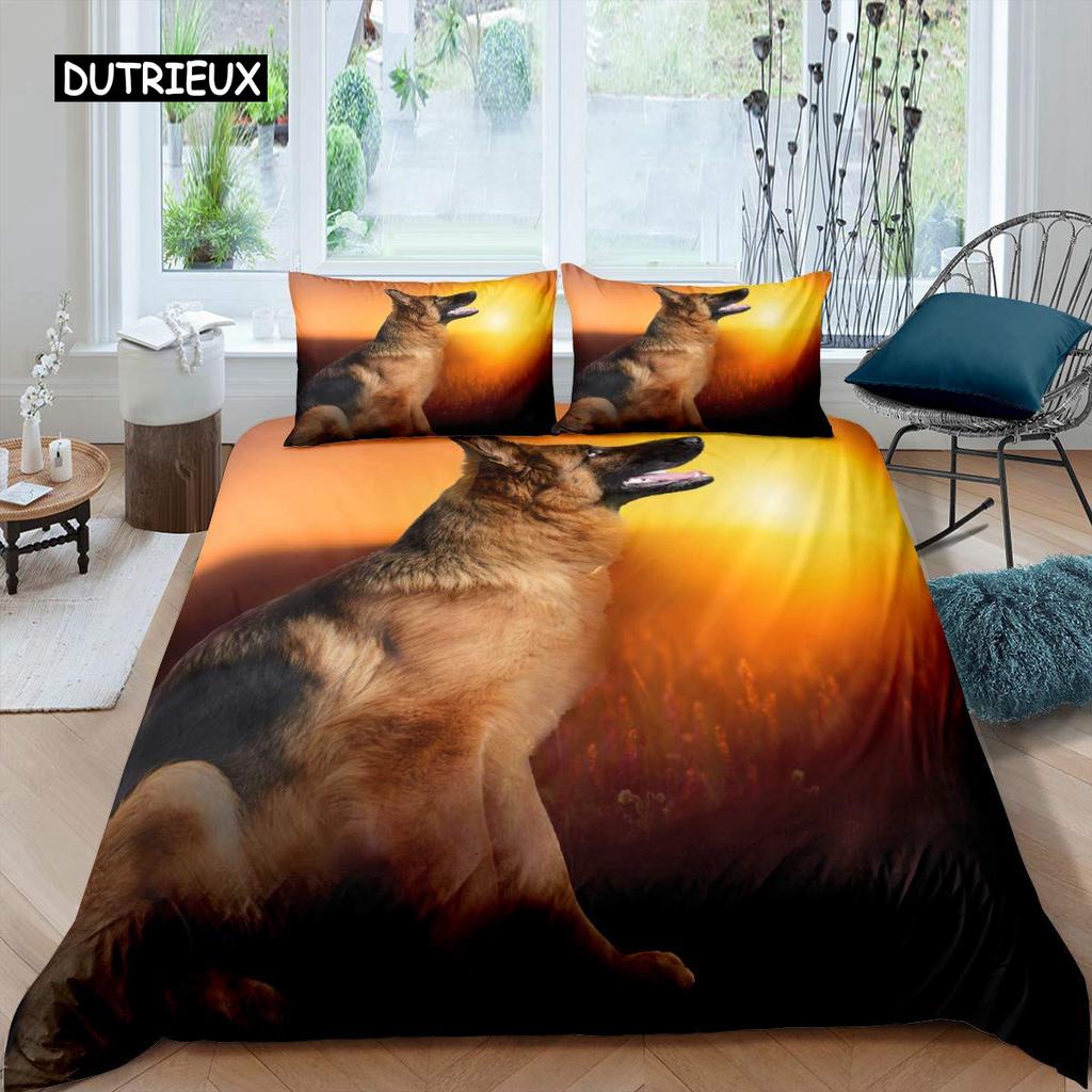 German Shepherd Duvet Cover Set 3D German Shepherd Puppy Print Bedding Set for Kids Boys Girls Pet Animal Theme Comforter Cover