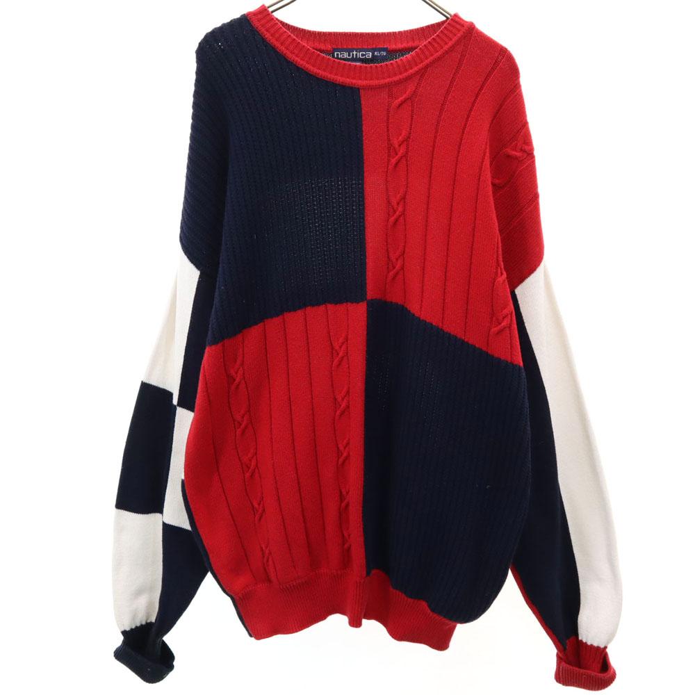 

NAUTICA 90s Old Long sleeve sweater XL Navy other Cable knit Men s Used