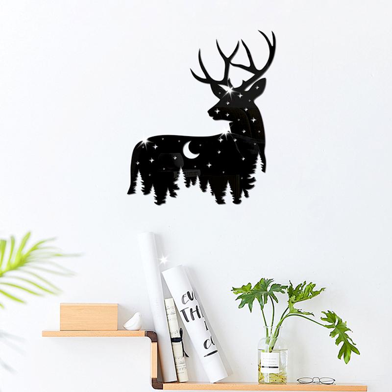 

Акриловые зеркальные настенные наклейки в скандинавском стиле, настенное украшение в виде оленя и звезды, фон для входа в гостиную, креативное украшение чёрный