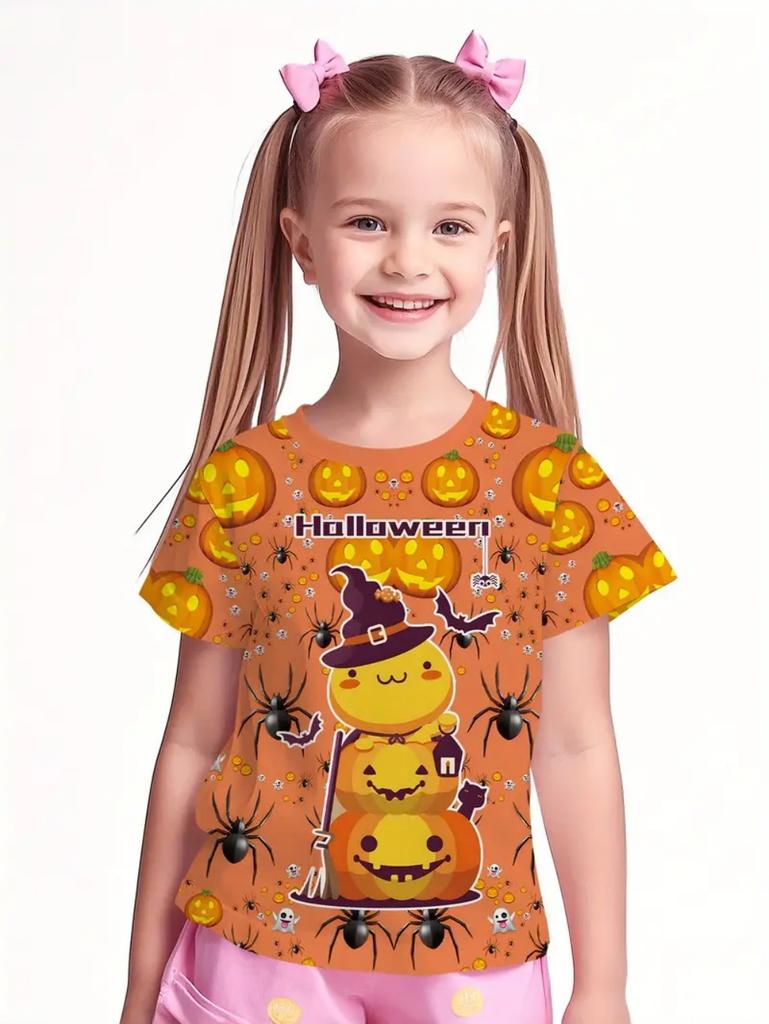 Girl Clothes Funny Pumpkin Graphic T-Shirt for Boys Girls Halloween Short Sleeve Tees 2-10Y Halloween Gift Party Kids Clothing
