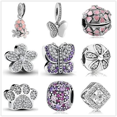 2021 Newst Pink Daisy Flower Fluture Charm Mărgele de mărgele Se potrivesc cu pandantiv Breloc Original 925 Brățară Pulsera DIY Femei Berloque